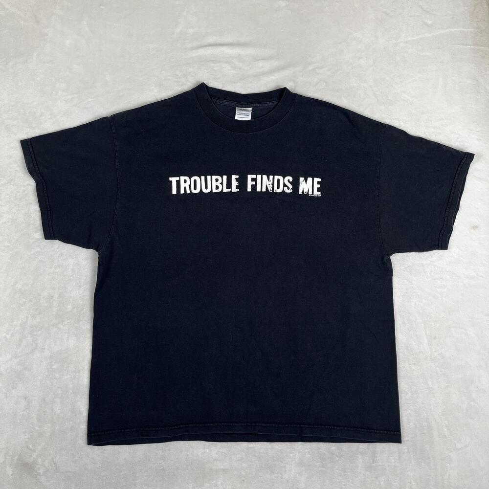 Vintage Trouble Finds Me Now And Zen T-Shirt Mens XL Black Graphic Funny Tee Y2K